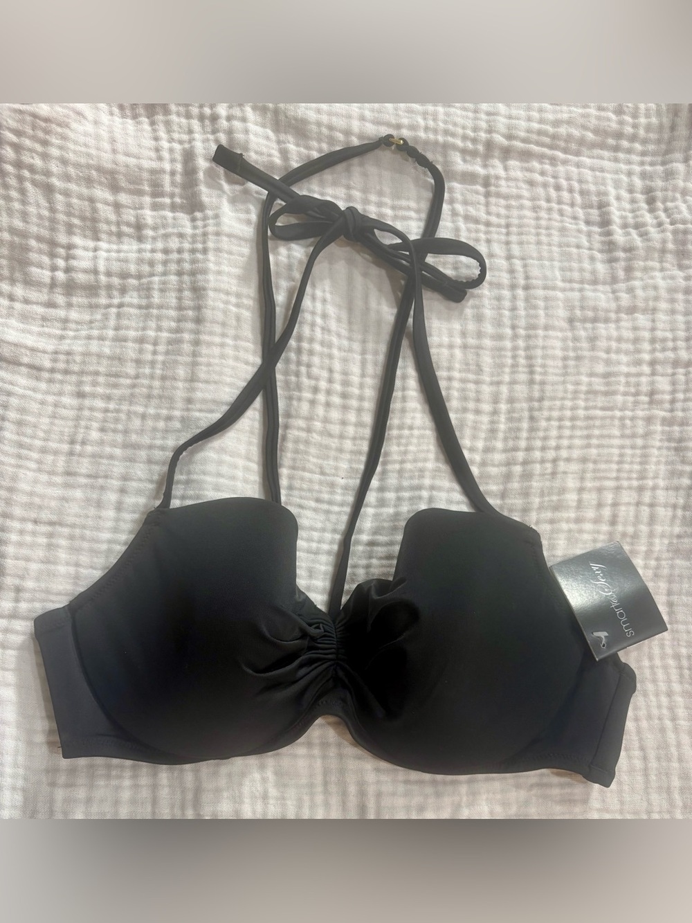 smart & sexy Black Halter Push-Up Bikini Top with Ruching